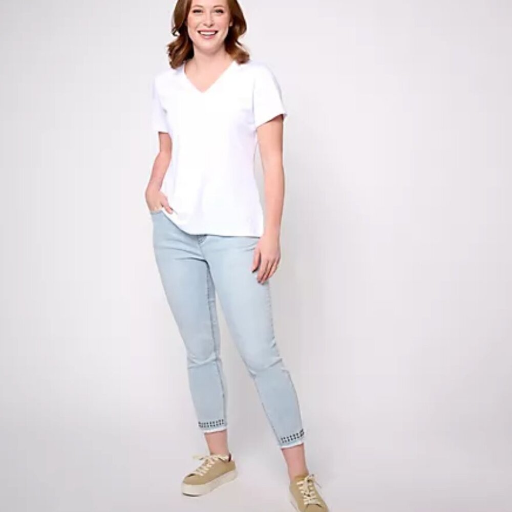 NEW Isaac Mizrahi Live! Regular Indigo True Denim Slim Jean w/ Stud Detail Sz 10